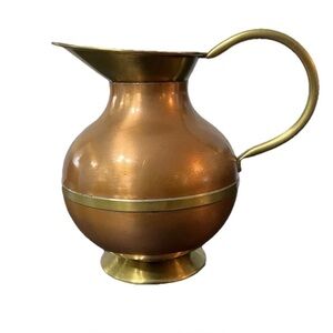 Vintage Copper Brass Pitcher Jug Vase 6.5” Peerage Made in England Metallic MCM